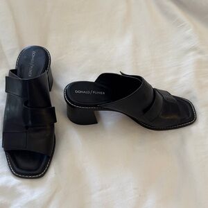Donald J. Pliner Black Leather Slide Mules with Block Heel